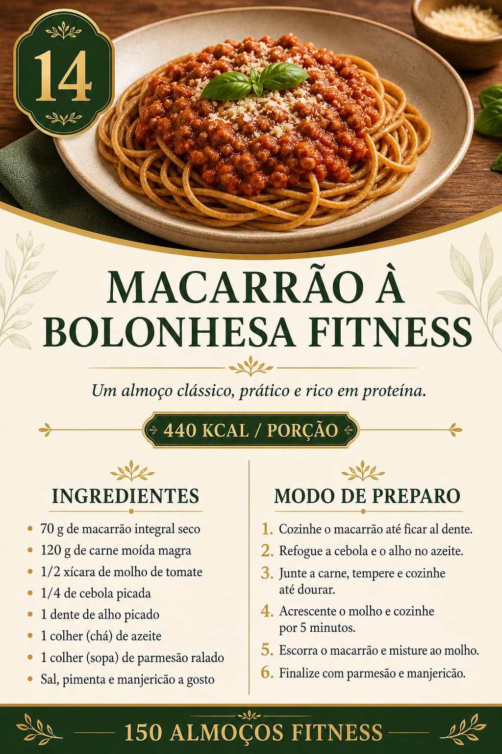 Macarrão à bolonhesa fitness — receita 14