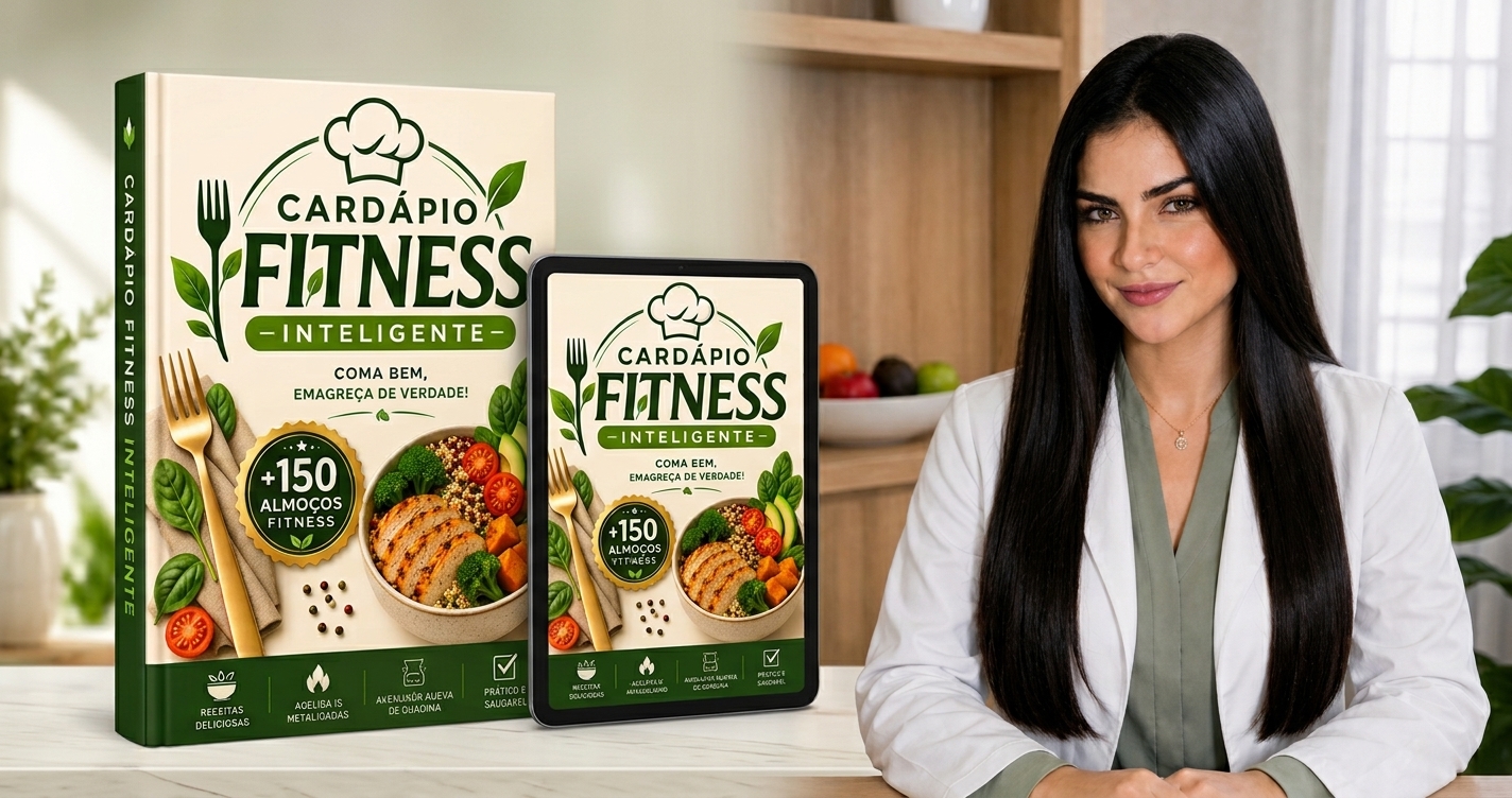 Cardápio Fitness Inteligente com livro, tablet e especialista
